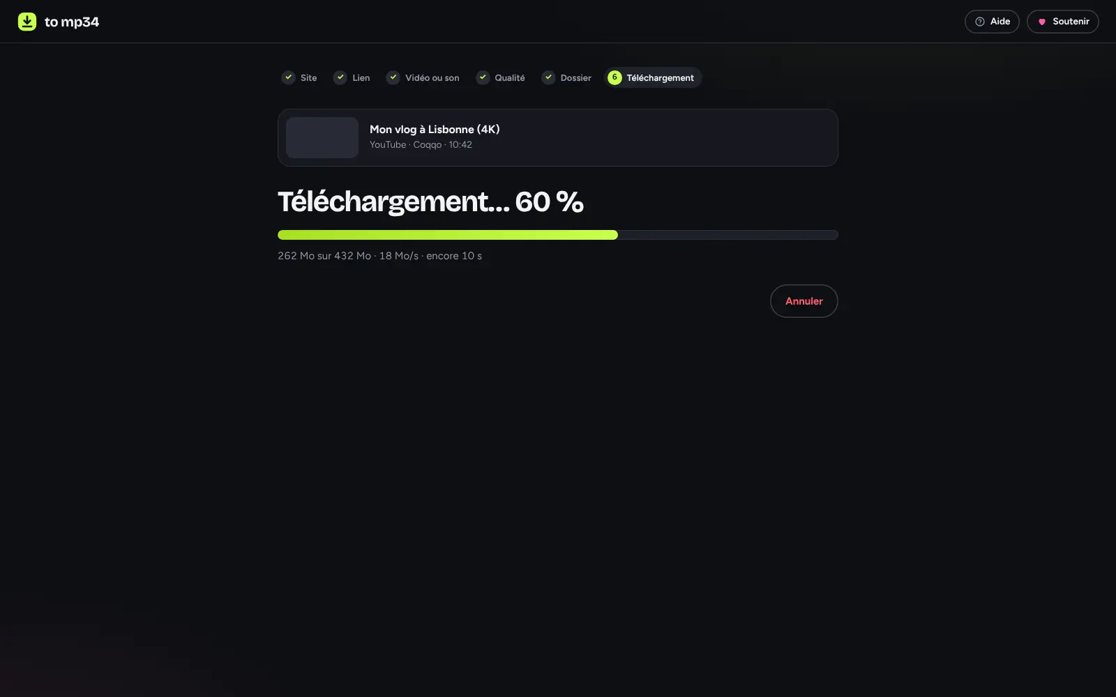 Barre de progression du téléchargement
